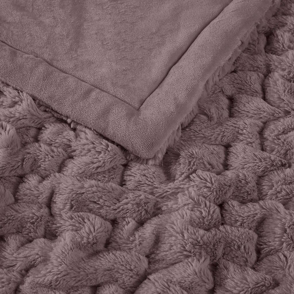 Alt View 5. Gracie Mills - Gracie Mills Ashlee Modern Solid Ruched Fur Throw Blanket - Lavender.