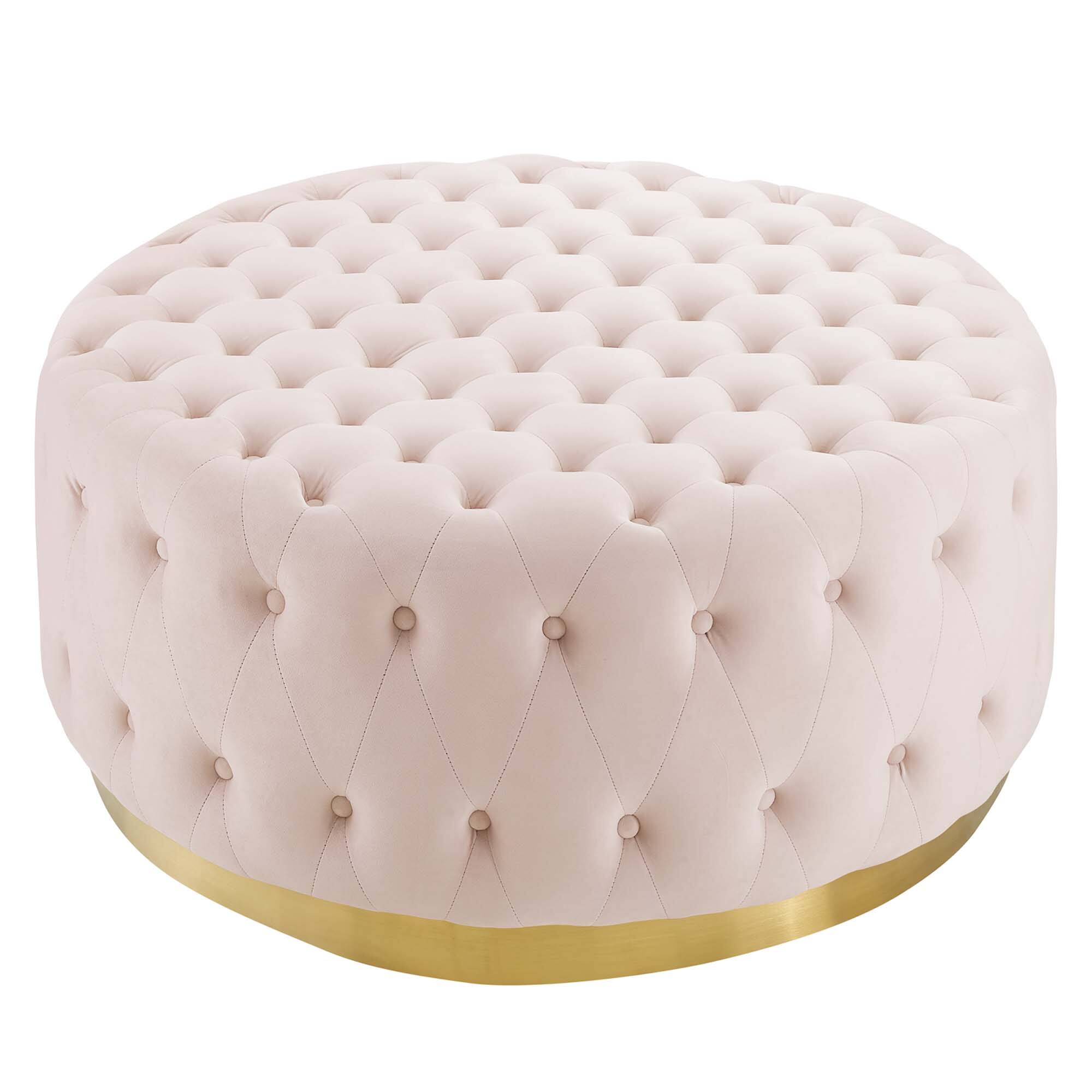 Angle. Modway - Ensconce Tufted Performance Velvet Round Ottoman by Modway - EEI-4326-PNK.