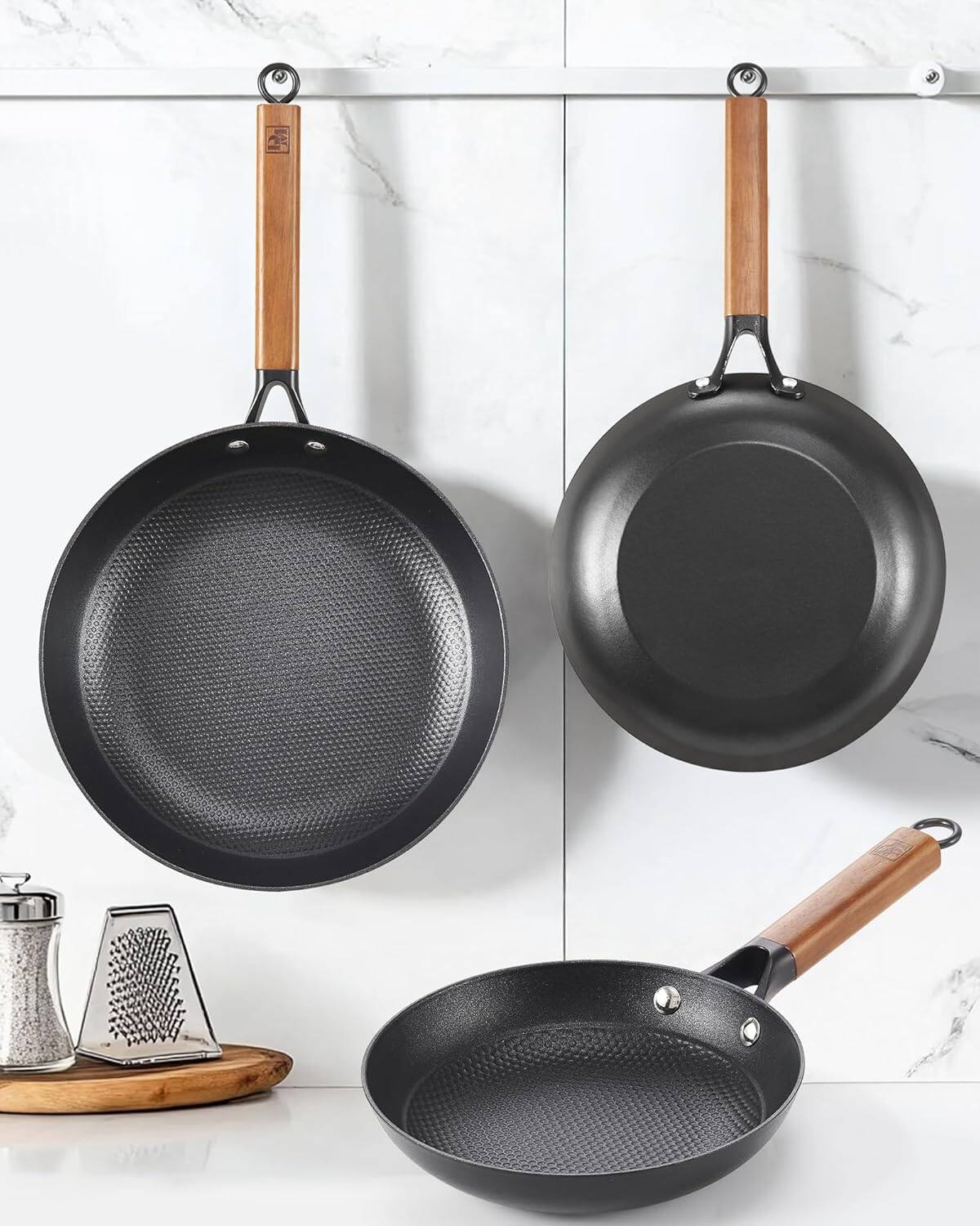 Alt View 4. D&M - D&M Cast Iron Non-Stick 2 pcs Fry Pan Set, 8 Inch+10 Inch - black.