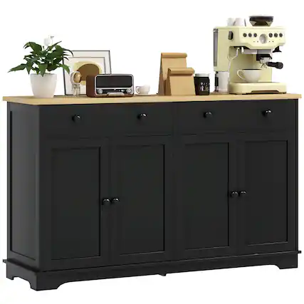 Front. Homcom - Sideboard Buffet Cabinet with Storage, 55" Modern Kitchen Cabinet with 2 Doors, 2 Drawers and Adjustable Shelves - Black.