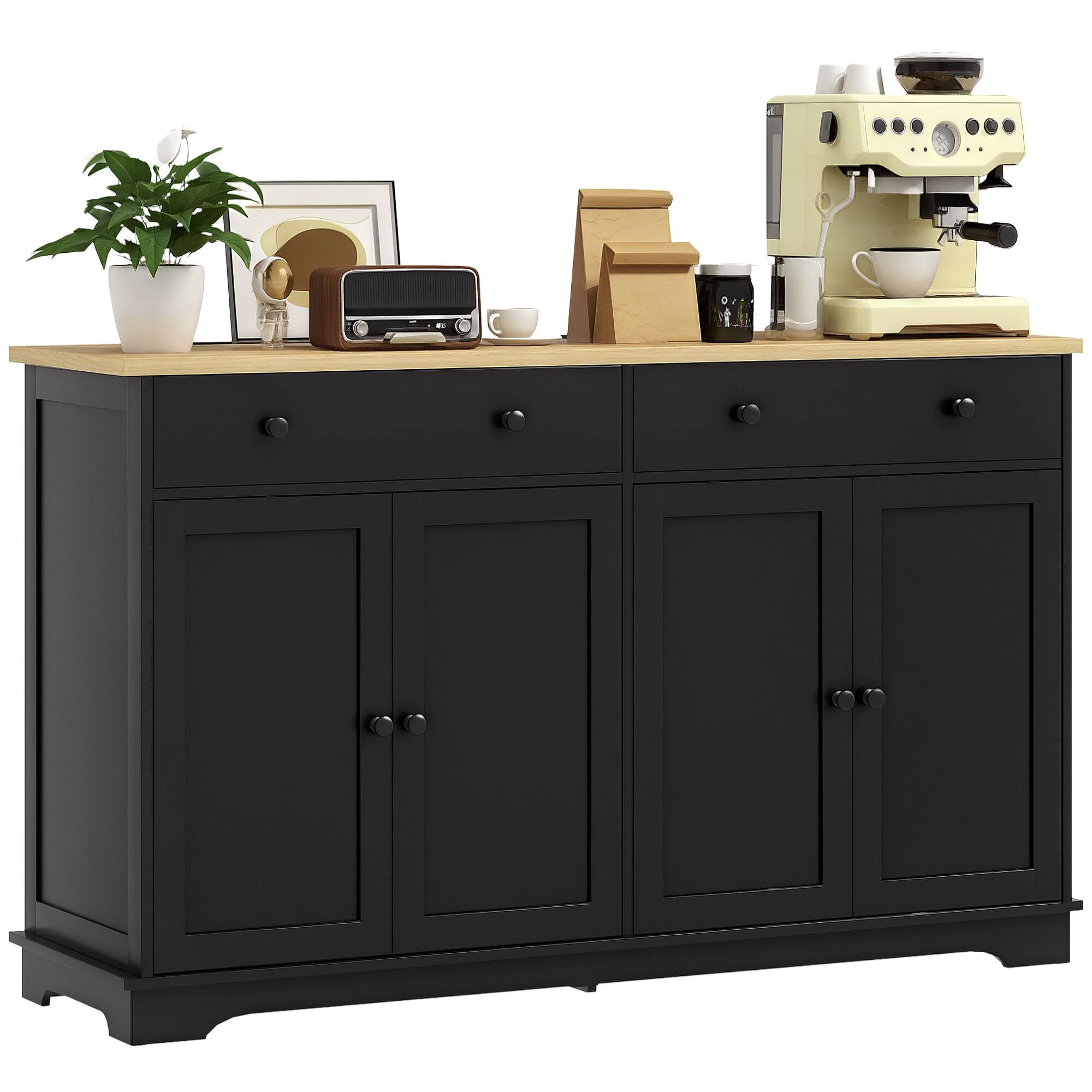 Homcom - Sideboard Buffet Cabinet with Storage, 55" Modern Kitchen Cabinet with 2 Doors, 2 Drawers and Adjustable Shelves - Black
