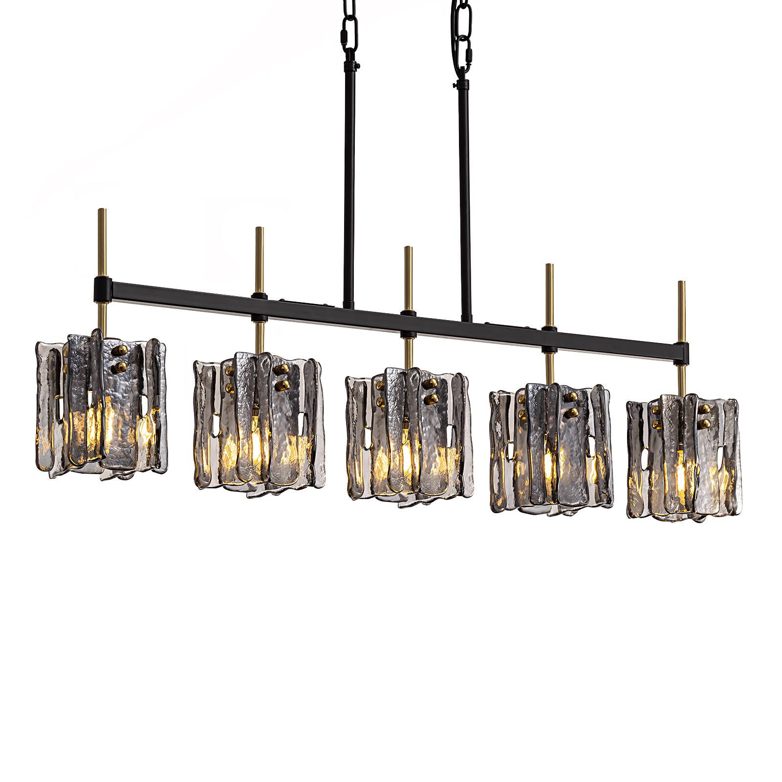 Alt View 8. Siljoy - 36 in 5‑Light Linear Pendant, Black Metal Frame, Smoke Gray Textured Glass Shades, E12 Adjustable Height for Living Room - Black.