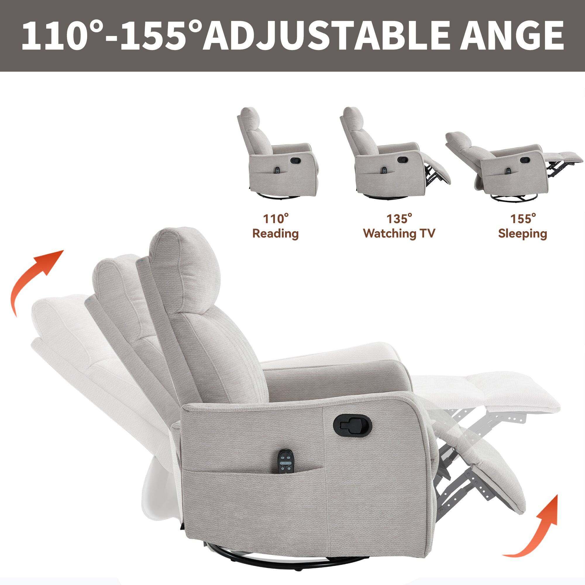110°-155° ADJUSTABLE ANGLE

110° Reading  
135° Watching TV  
155° Sleeping