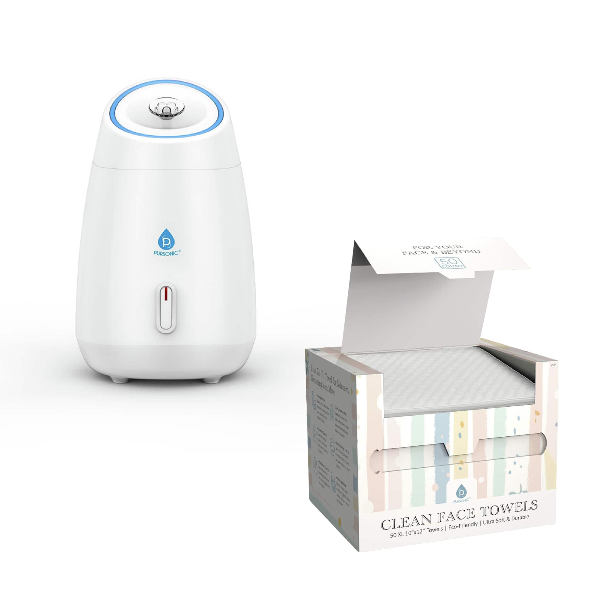 Pursonic - Glow & Go Skincare Essentials Bundle: Nano Facial Steamer + Clean Facial Towels