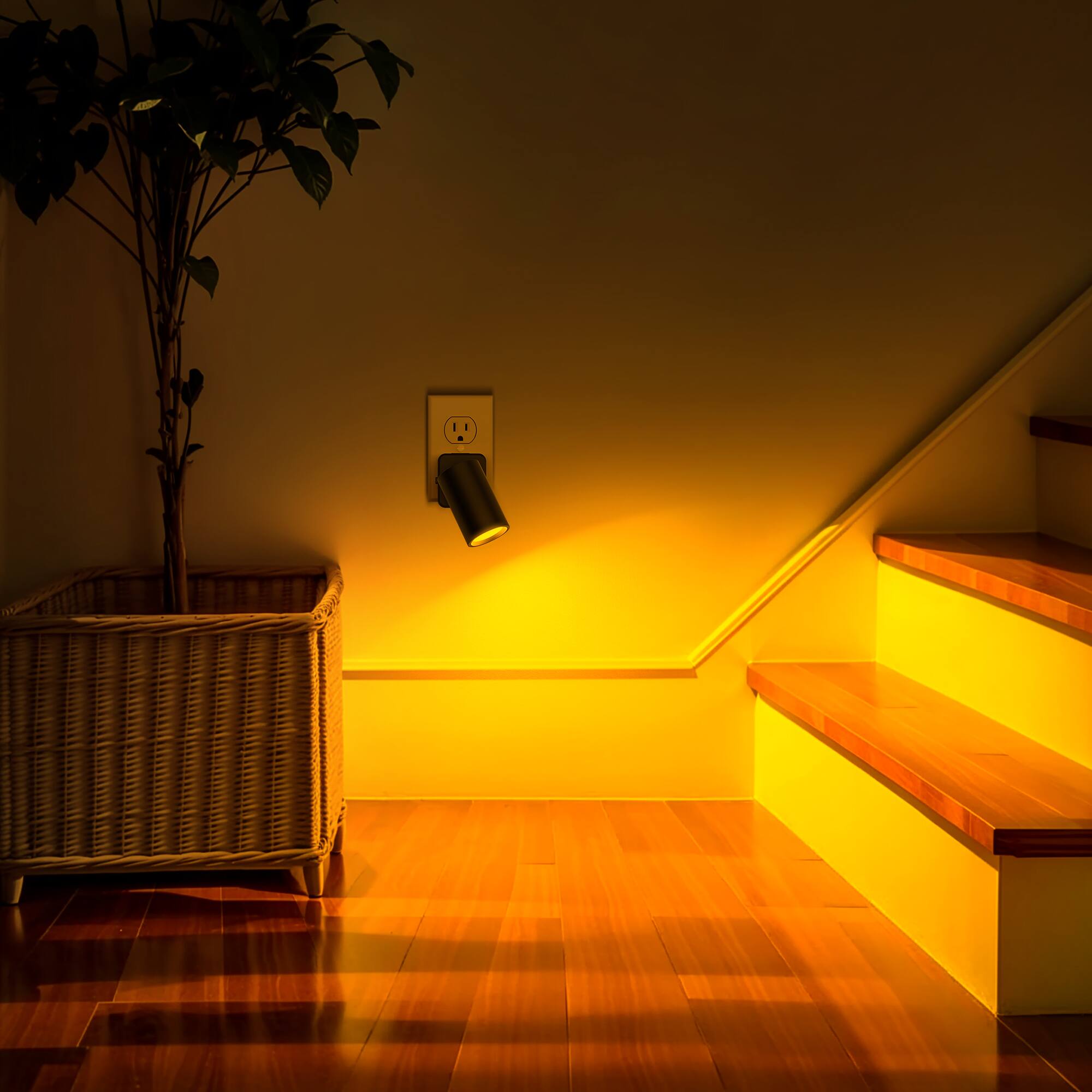 Back. Jandcase - JANDCASE 2-Pack 1W  Plug-in Night Light, Amber Glow, Rotatable Round Cylinder Design, Slide Dimmer, US 3-Prong Plug - Black.