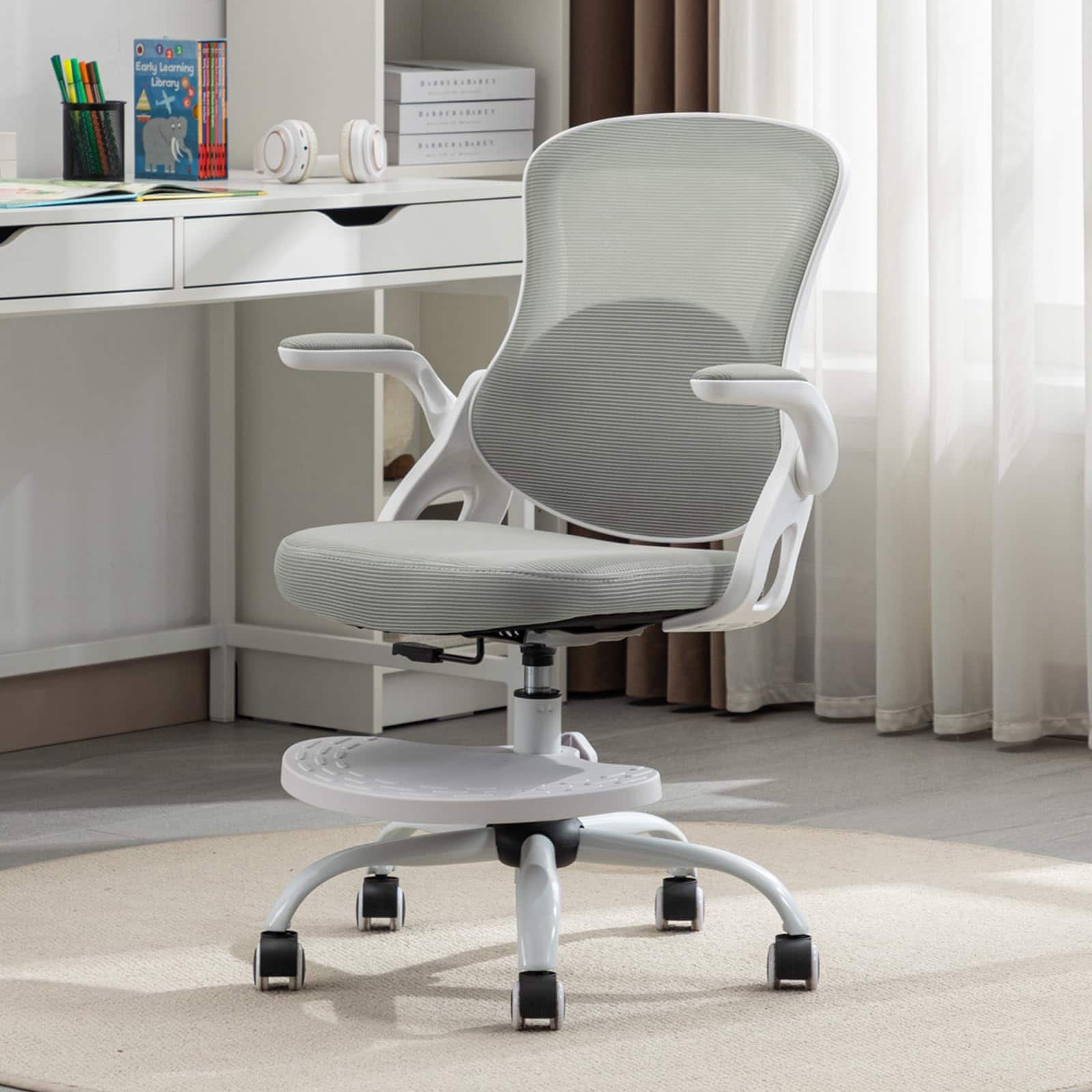 Hirose Alice - Kids Desk Chair,Ergonomic Study Chair with Adjustable Height,Swivel Mesh Desk Chair with Wheels,Home Office - Gray