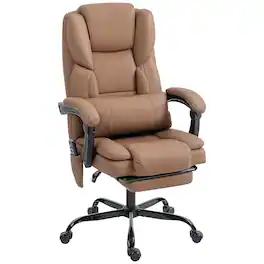 Forest'nSky - Reclining Massage Office Chair - PU Leather Ergonomic Desk Chair with Lumbar Support - Brown
