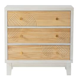COZAYH - 3-Drawer Farmhouse Dresser, Rustic Ring Motif Nightstand, White - White + Natural Wood