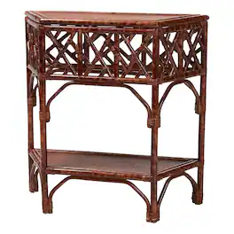bali & pari - Gaspar Marbled Tortoise Natural Rattan Console Table - Handcrafted Accent Table with Chippendale Design - Marbled Tortoise Brown