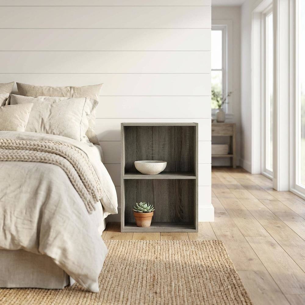 Angle. FurniFact - French Oak 2-Tier Open Shelf Bookcase with Modern Design and Wood Build - French Oak.