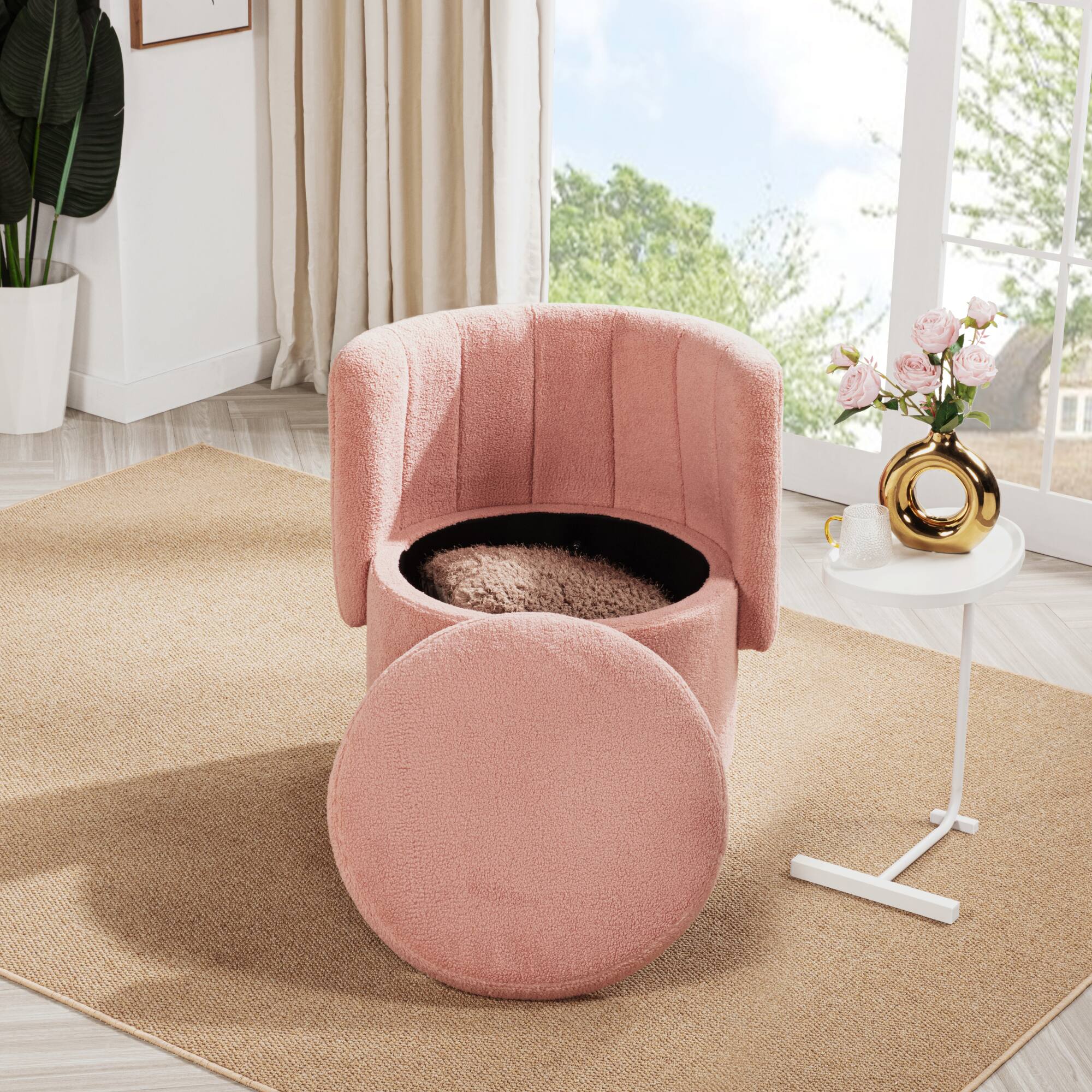 Left. GOODSILO - Modern Swivel Sofa Chair with Hidden Storage Compartment for Living Room and Bedroom - Pink.