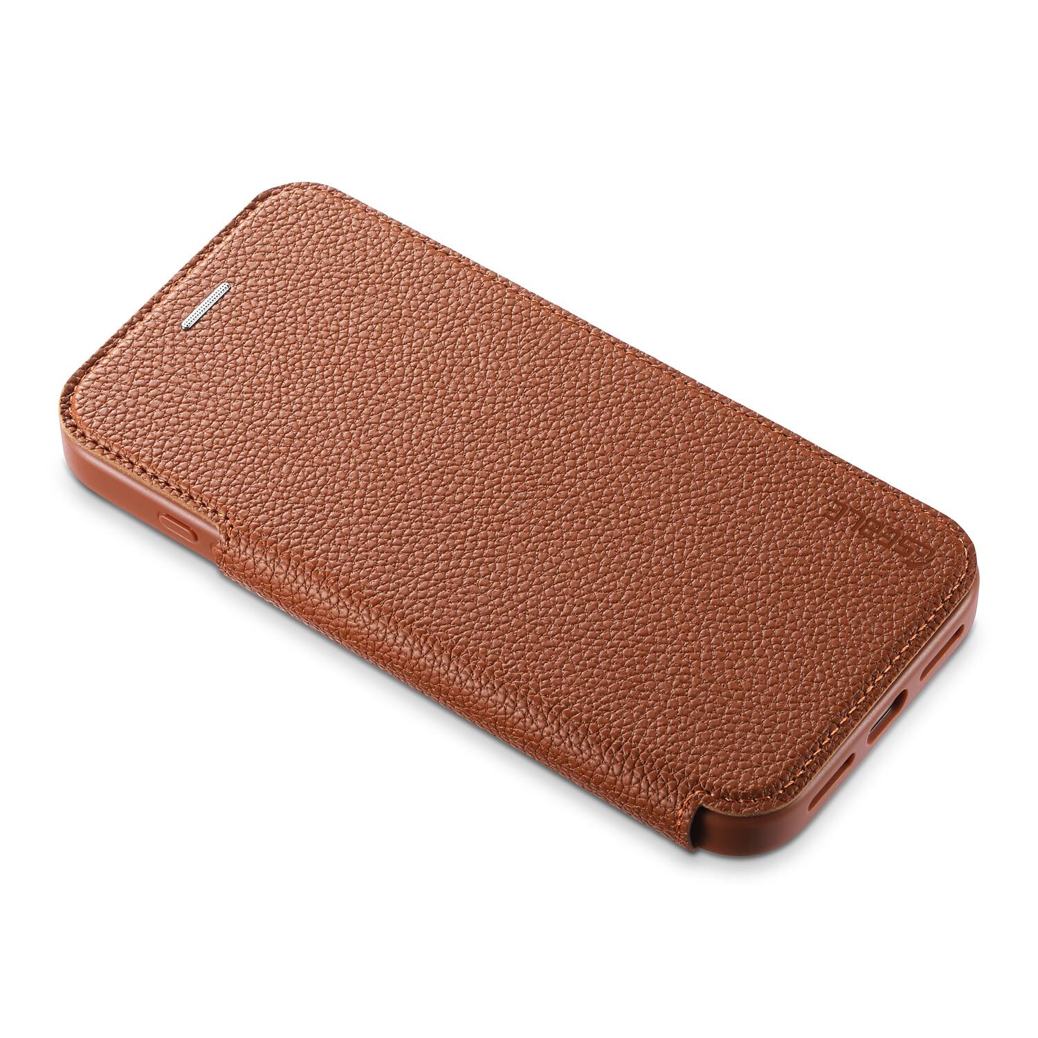 Left. Dteck - Ultra-Thin Faux Leather Card Slot Case for Apple iPhone 17 Pro Max,Wireless Charging,Flip Card Pocket Phone Cover - Brown.
