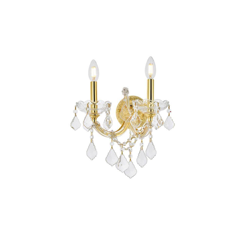 Alt View 3. Elegant Lighting - Maria Theresa 2 light Gold Wall Sconce Clear Royal Cut Crystal - Gold.