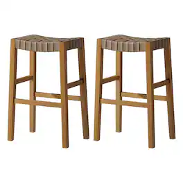 Maven Lane - Emerson Bar Stool, with Avanti Bone Vegan Leather, Set of 2 - Weathered Natural