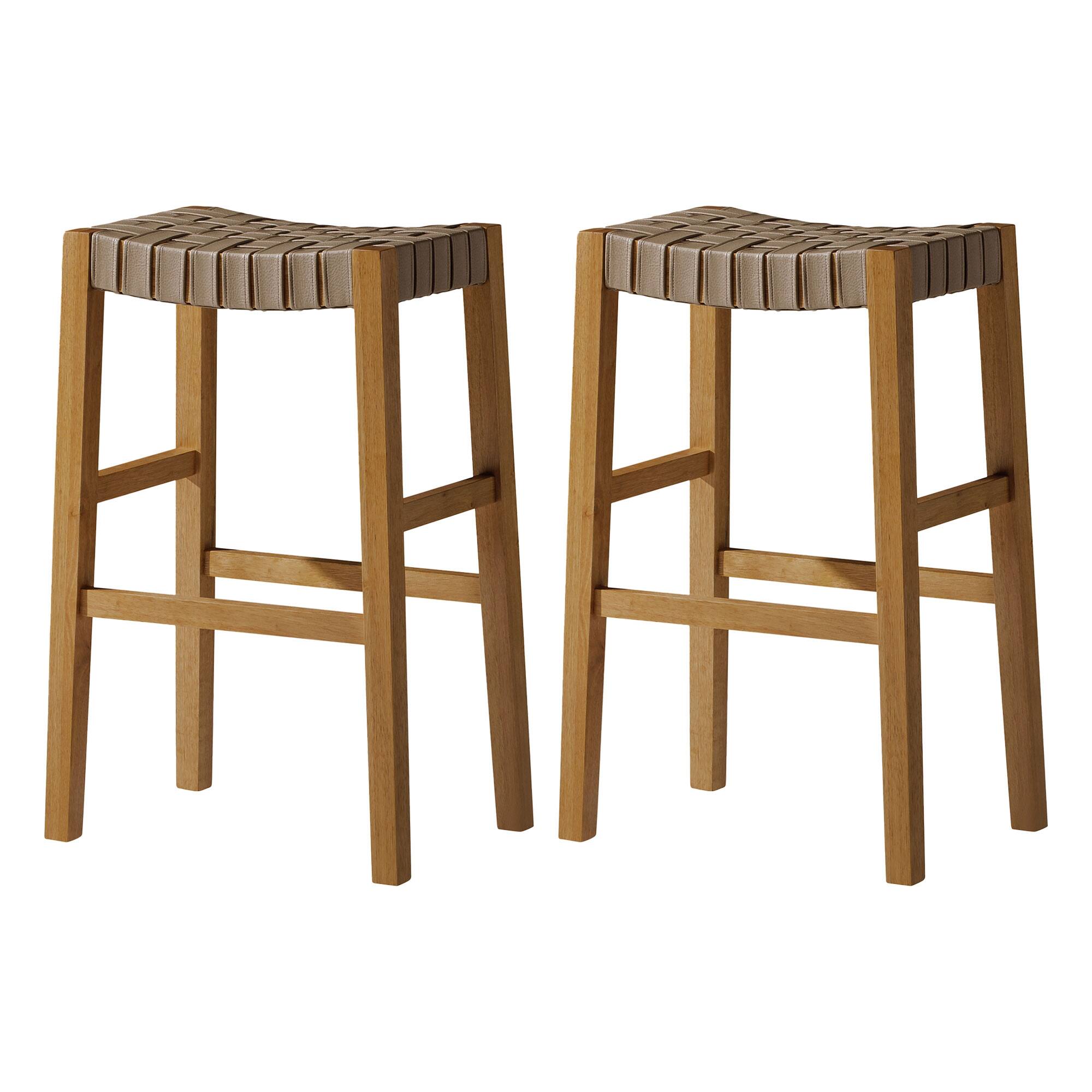 Front. Maven Lane - Maven Lane Emerson Bar Stool, Weathered Natural with Avanti Bone Vegan Leather, Set of 2 - Weathered Natural.