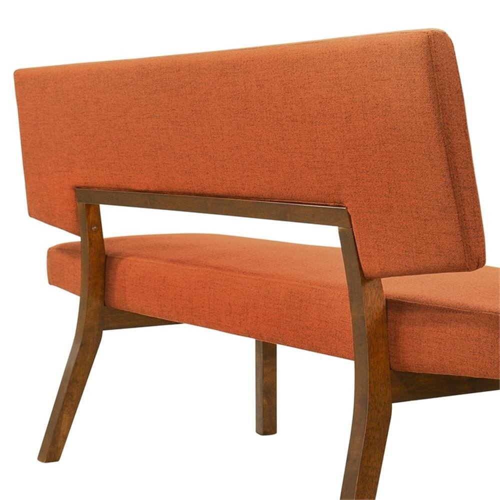 Alt View 5. Armen Living - Channell Wood Dining Bench in Walnut Finish with Orange Fabric - Orange.