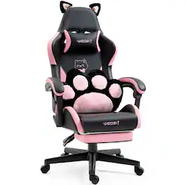Akoasm - Cute Cat Gaming Chair Ergonomic Office Chair with Paw Lumbar Cushion, PC Video Gamer Chair for Girl Woman - Black Pink