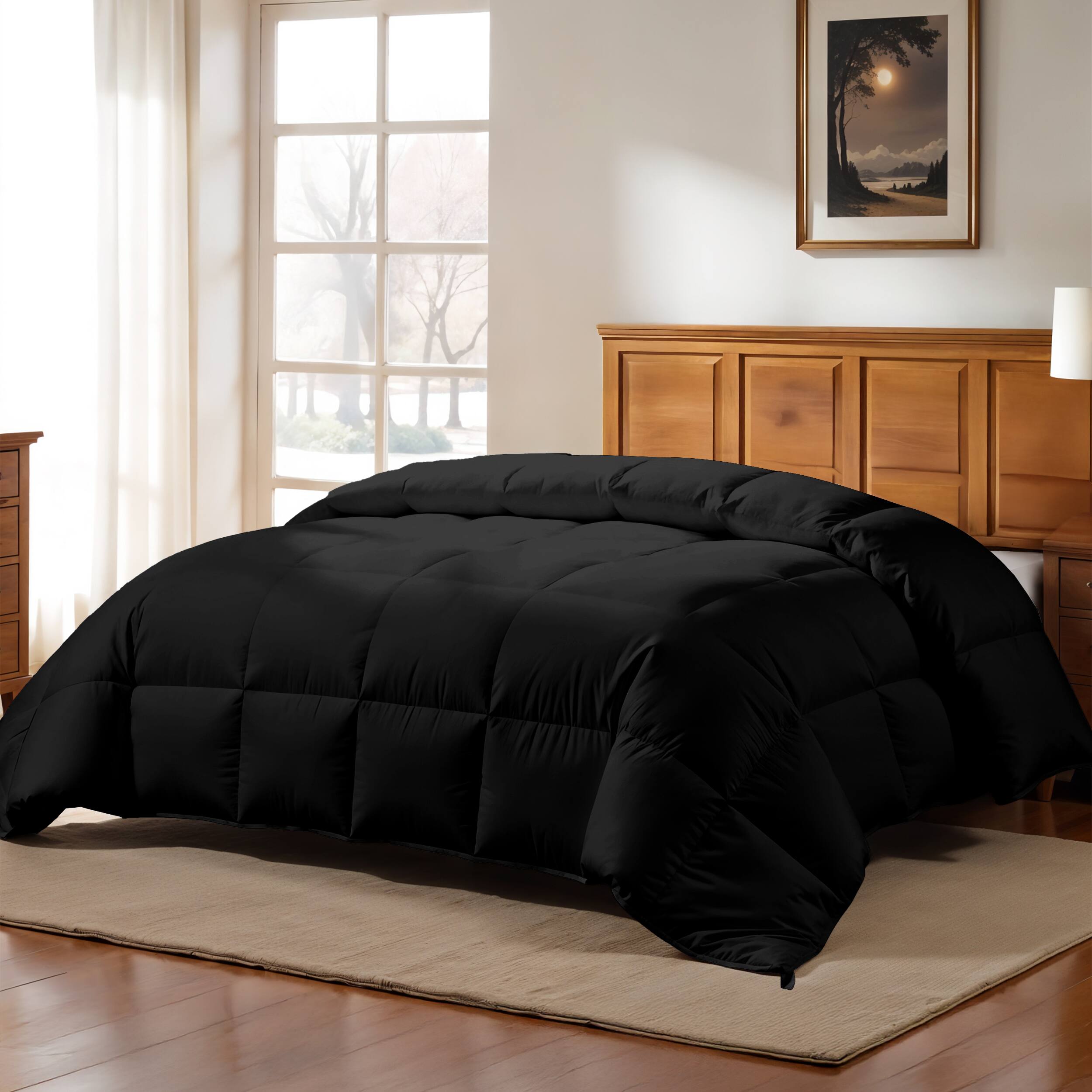 Angle. Lux Decor Collection - Down Alternative Comforter – Ultra Soft All Season Duvet Insert with Corner Tabs - Black.
