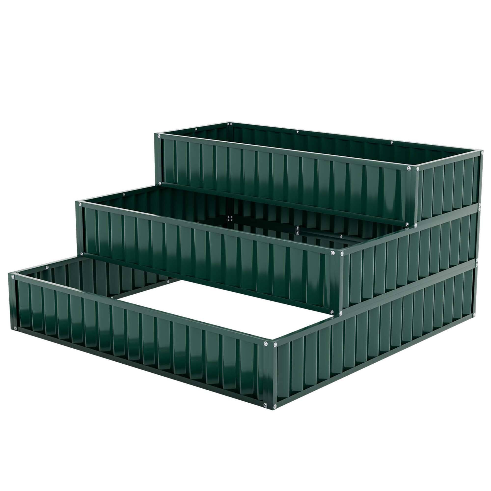 Alt View 1. Costway - 1 PCS 3-Tier Raised Garden Bed,47" x 47" x 24" Metal Outdoor Elevated Planter Box - Green.