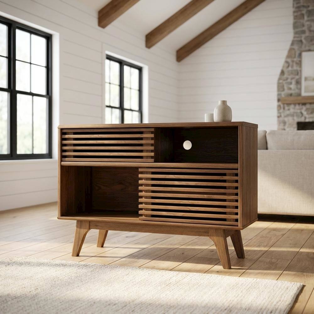 Angle. FurniFact - Modern Coffee Table in Neutral Finish with Sleek Design and Durable Construction - Brown.
