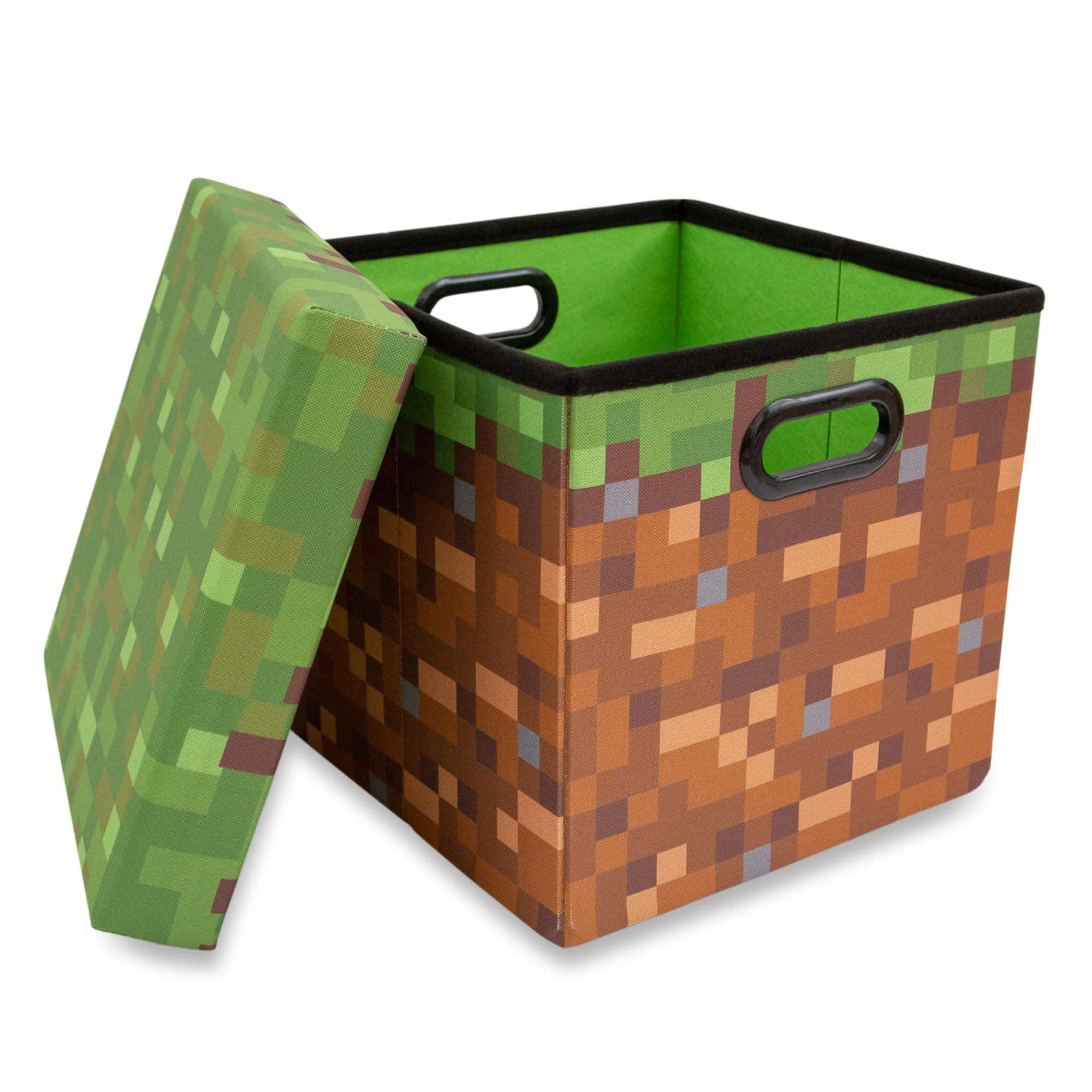 Alt View 1. Ukonic - Minecraft Grassy Block Fabric Storage Bin Cube Organizer with Lid | 13 Inches - Brown.