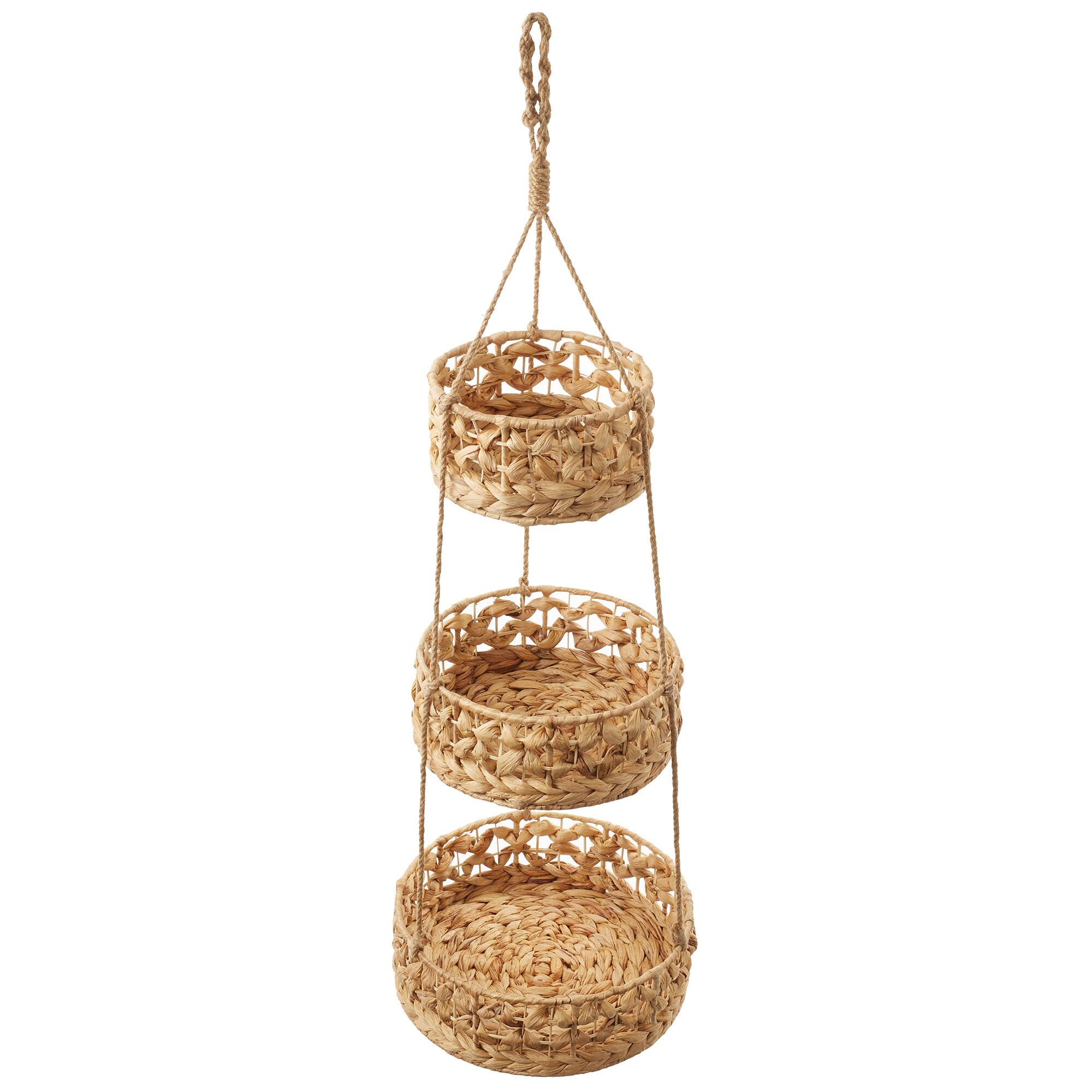 Alt View 2. Casafield - 3-Tier Hanging Fruit Baskets Vertical Woven Kitchen Storage Organizer - Natural - Hyacinth.
