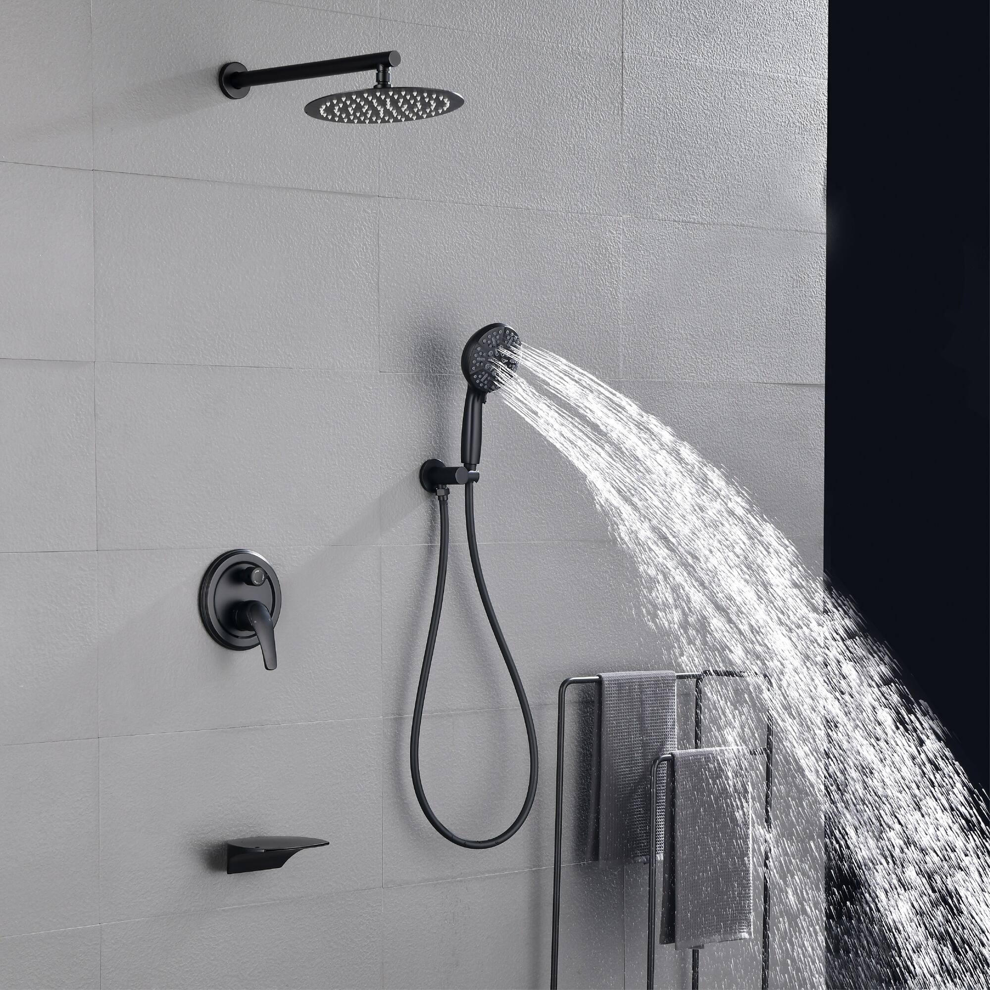 Alt View 2. Boyel Living - Matte Black 10-Inch Rain Shower System Brass SUS304 3-Function Valve 7-Function Handheld cUPC - Black.