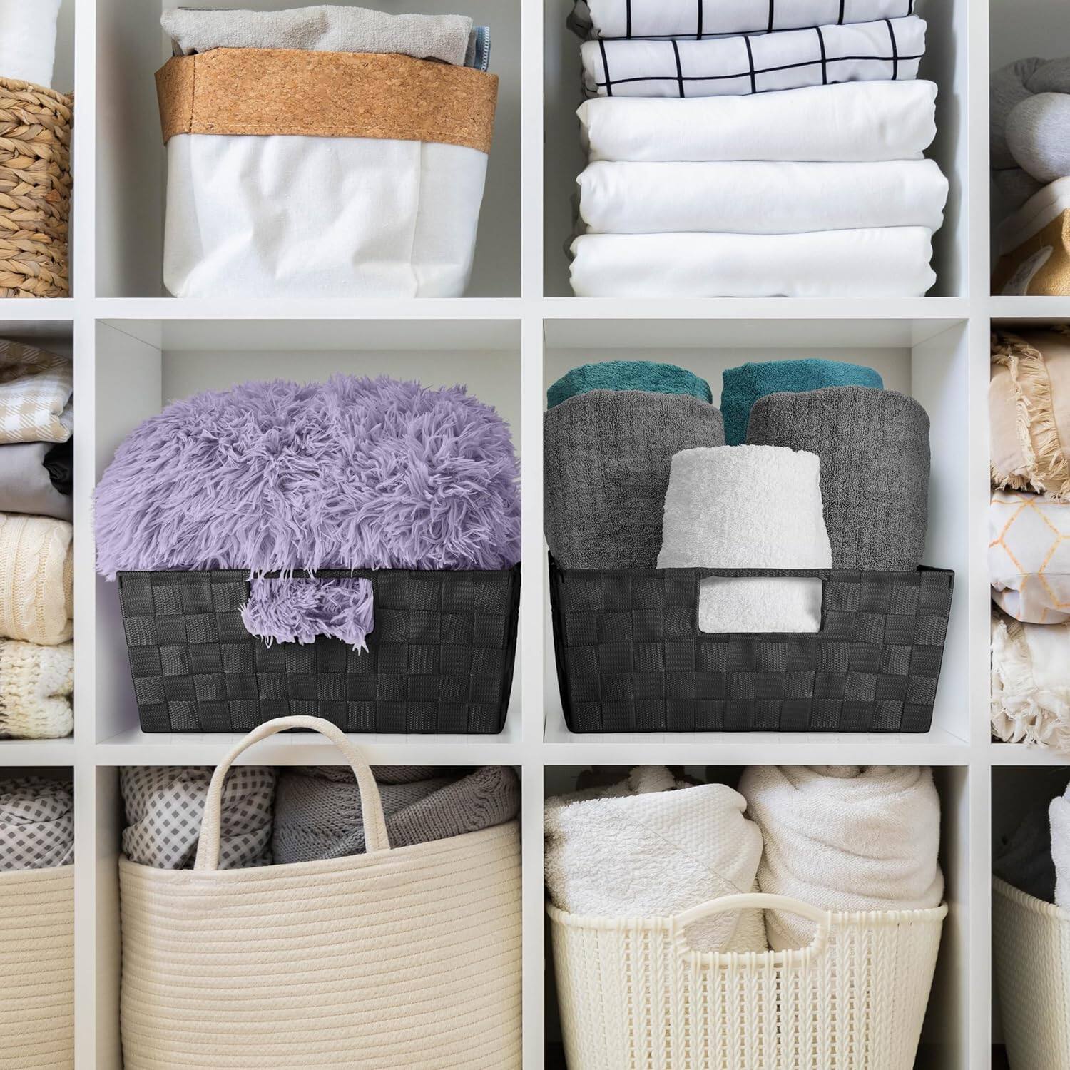 Alt View 2. Sorbus - Sorbus Set of 3 Large Woven Storage Baskets – Mesh Hand-Woven Baskets for Organizing, Fabric Storage Bins - Black.