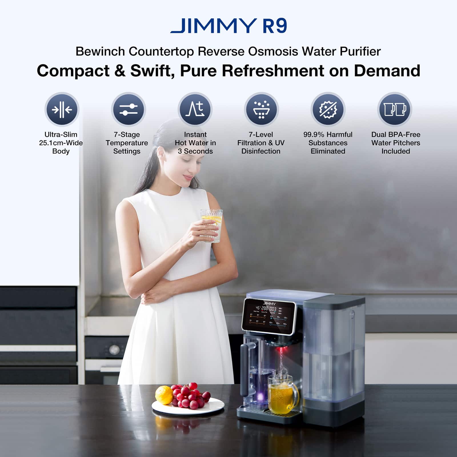 JIMMY R9 Countertop Reverse Osmosis Water Filter System, 7 Stage