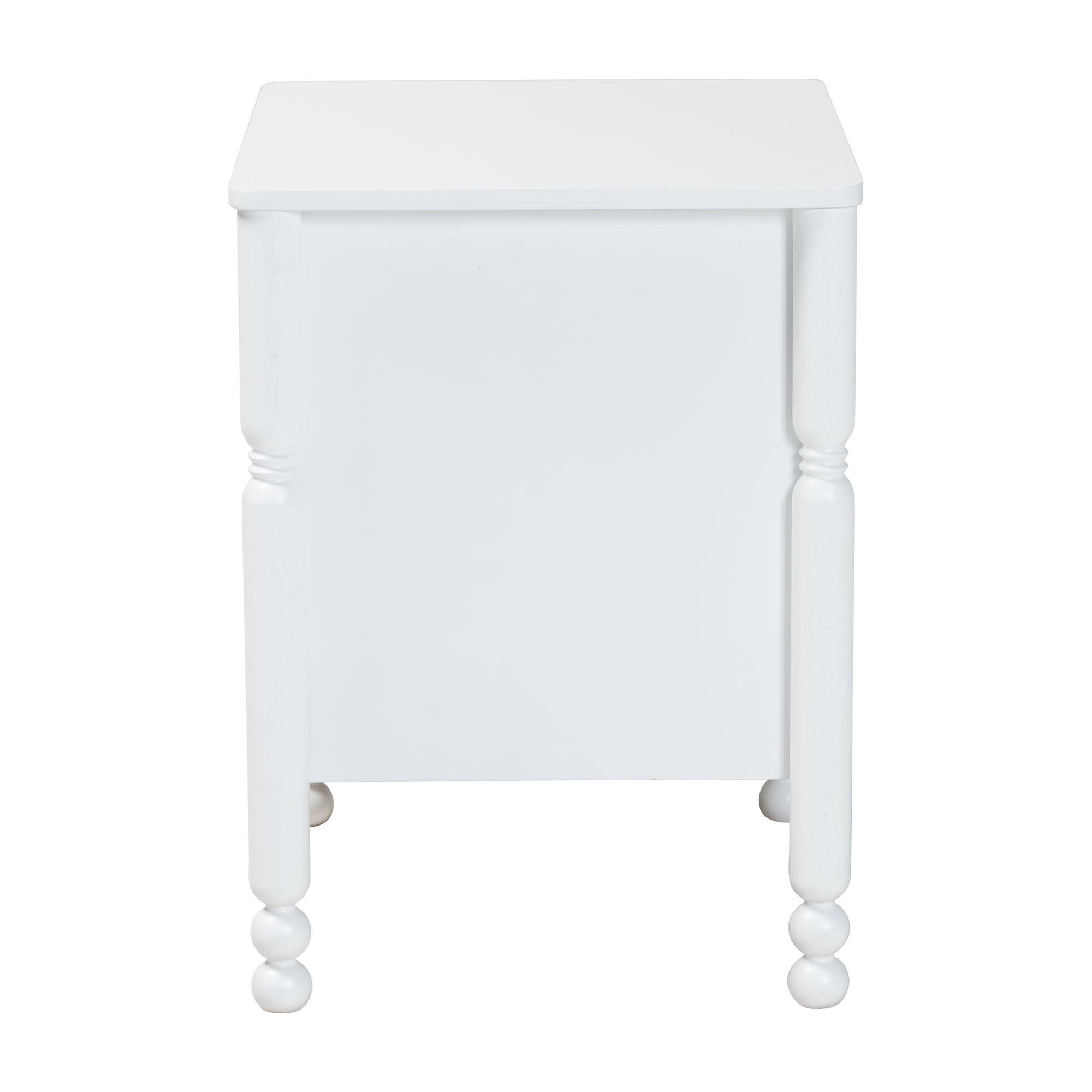 Back. Baxton Studio - Hoffman Nightstand - 2-Drawer Bedside Table with Scalloped Apron and Turned Legs for Bedroom - White.