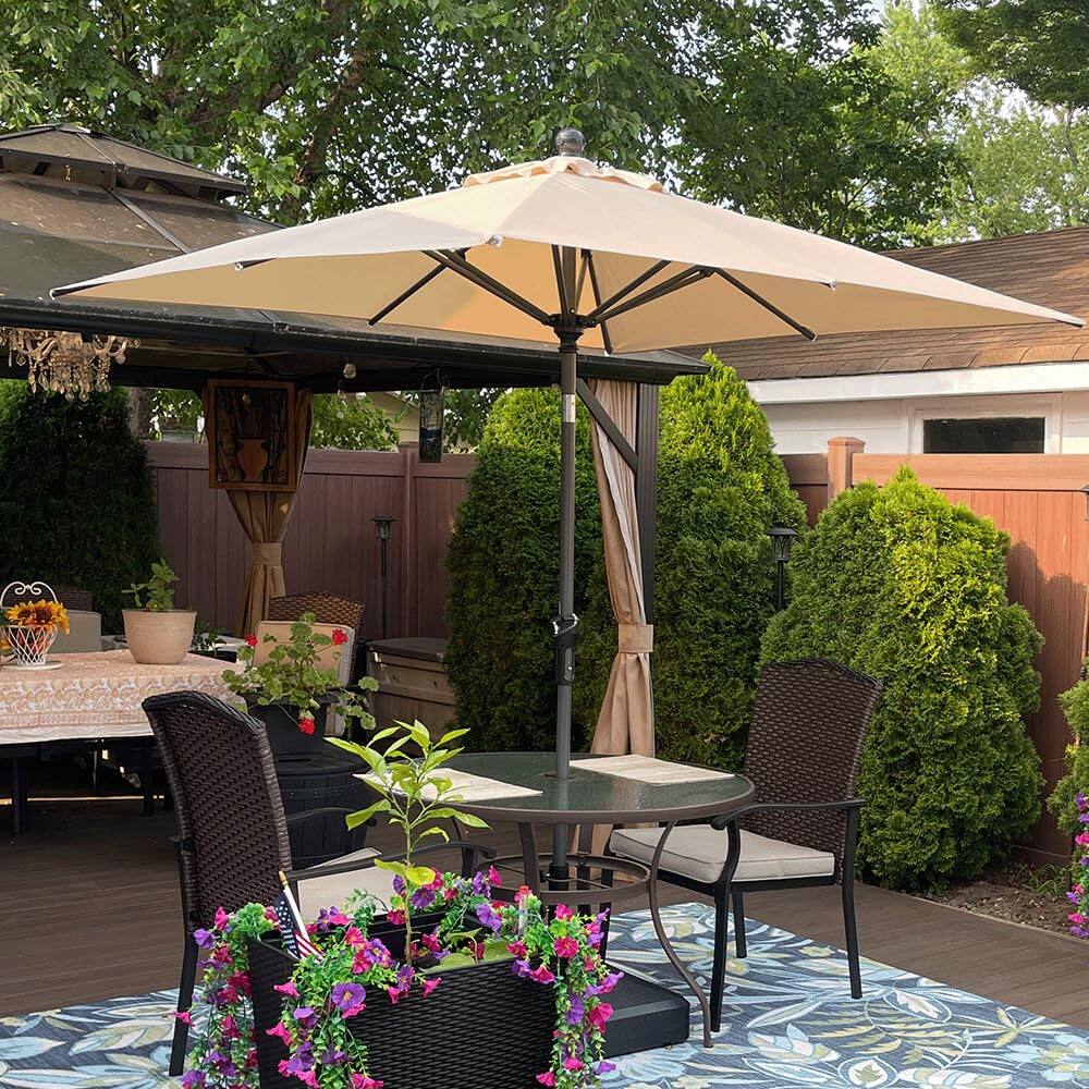 Angle. PURPLE LEAF - 6.5 ft. Square Patio Market Umbrella with Base Outdoor Table Umbrella Tilt Aluminum Frame Sun Shade for Garden Deck Pool - Beige.