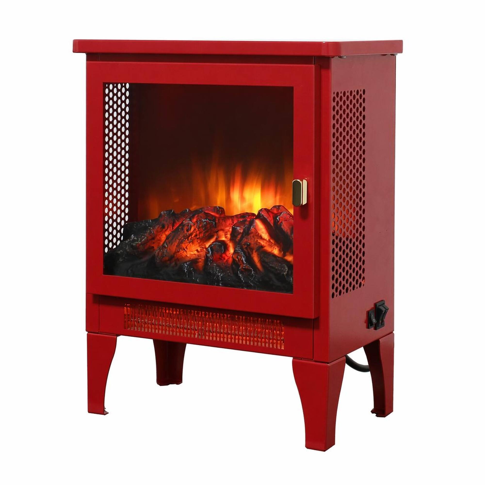 Front. RYHNUYNE - 18 Inch Freestanding Electric Fireplace Stove Heater with 3D Flame Effect for Living Room Bedroom - Red.