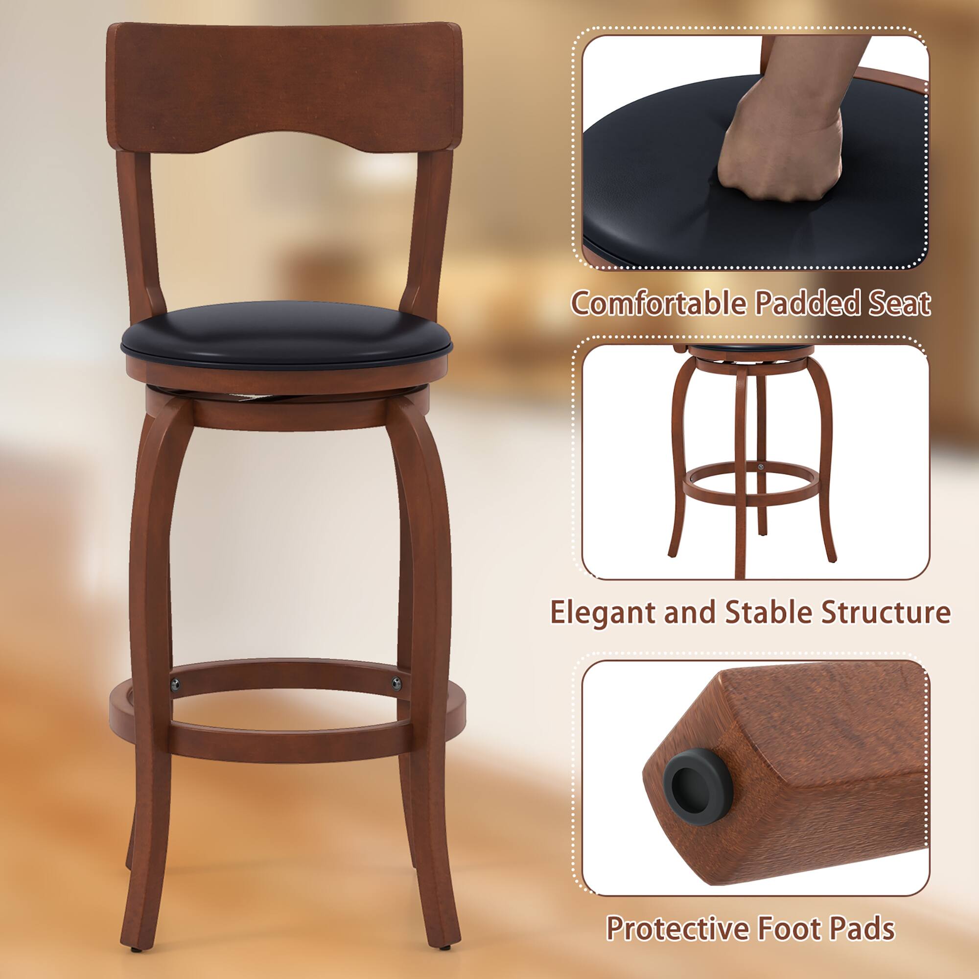 Comfortable Padded Seat, Elegant and Stable Structure, Protective Foot Pads