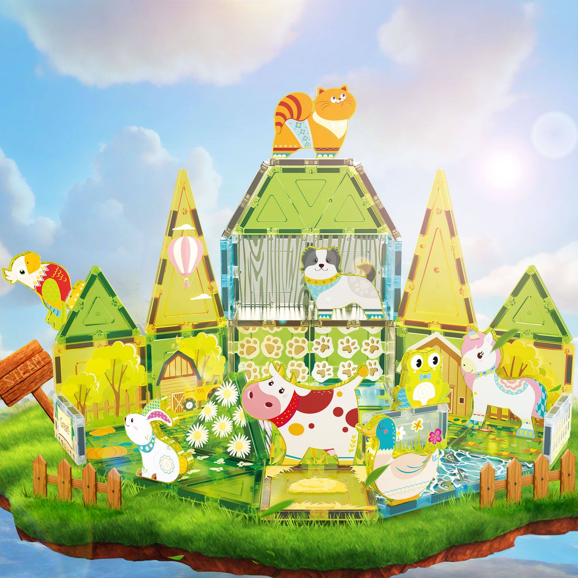 Alt View 7. PicassoTiles - PICASSO-TILES Magnetic Tiles for Kids, 52PCS, Farm Theme, Construction STEM Building Blocks Educational Toy - Multicolor.