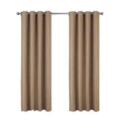 Front. Olivia Gray - Olivia Gray 100% Polyester 250 GSM Basket Weave Ian Luxury Jacquard Blackout Grommet Curtain Panel 54" x 84" Taupe - Taupe.