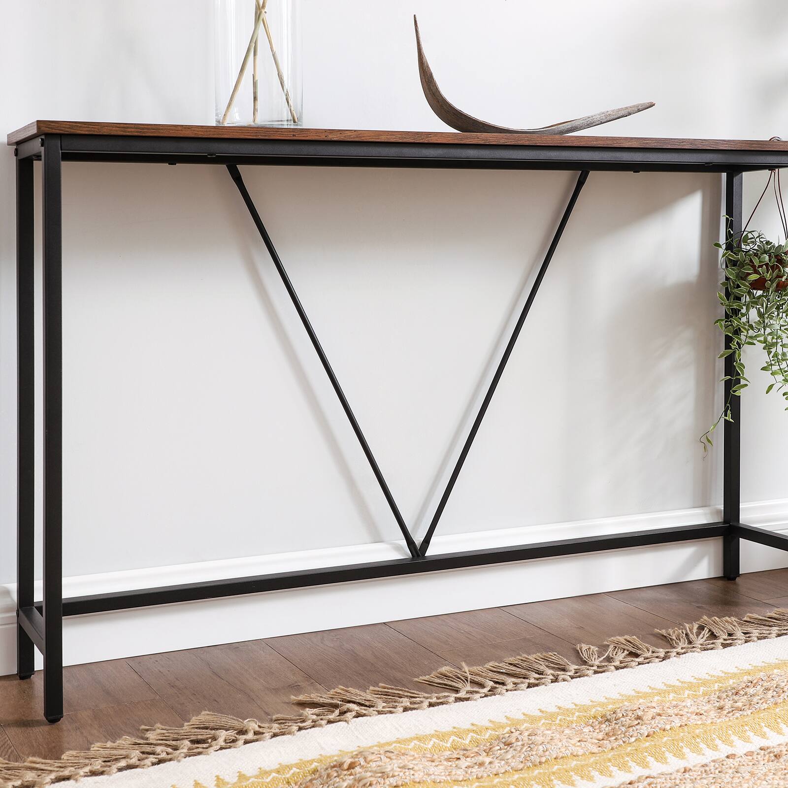 Alt View 1. Songmics Home - Console Sofa Table, Narrow Entryway Table, for Living Room, Bedroom, Easy Assembly - Rustic Brown and Ink Black.