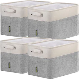HOMLUX - 4 Pack Fabric Storage Bins Basket Closet Shelf Organizer, Large Linen Closet Organizers Grey