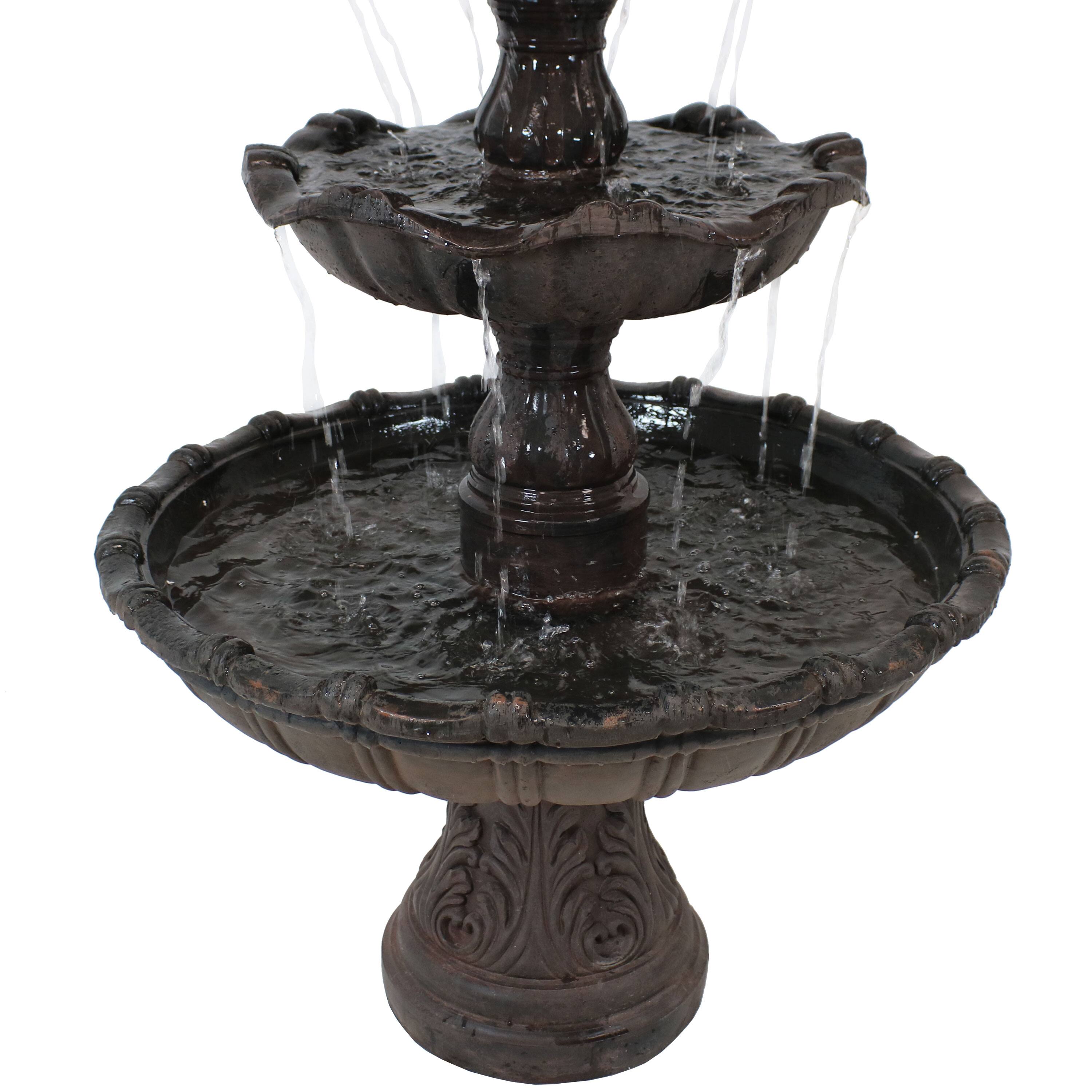 Alt View 10. Sunnydaze - Grand Courtyard Resin Outdoor 4-Tier Water Fountain - Dark Chestnut.