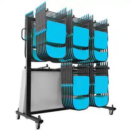 Front. Emma + Oliver - Kirk Heavy Duty Folding Table and Chairs Mobile Cart with Locking Wheels and Included Outdoor Cover and Bungee Cords - Black.