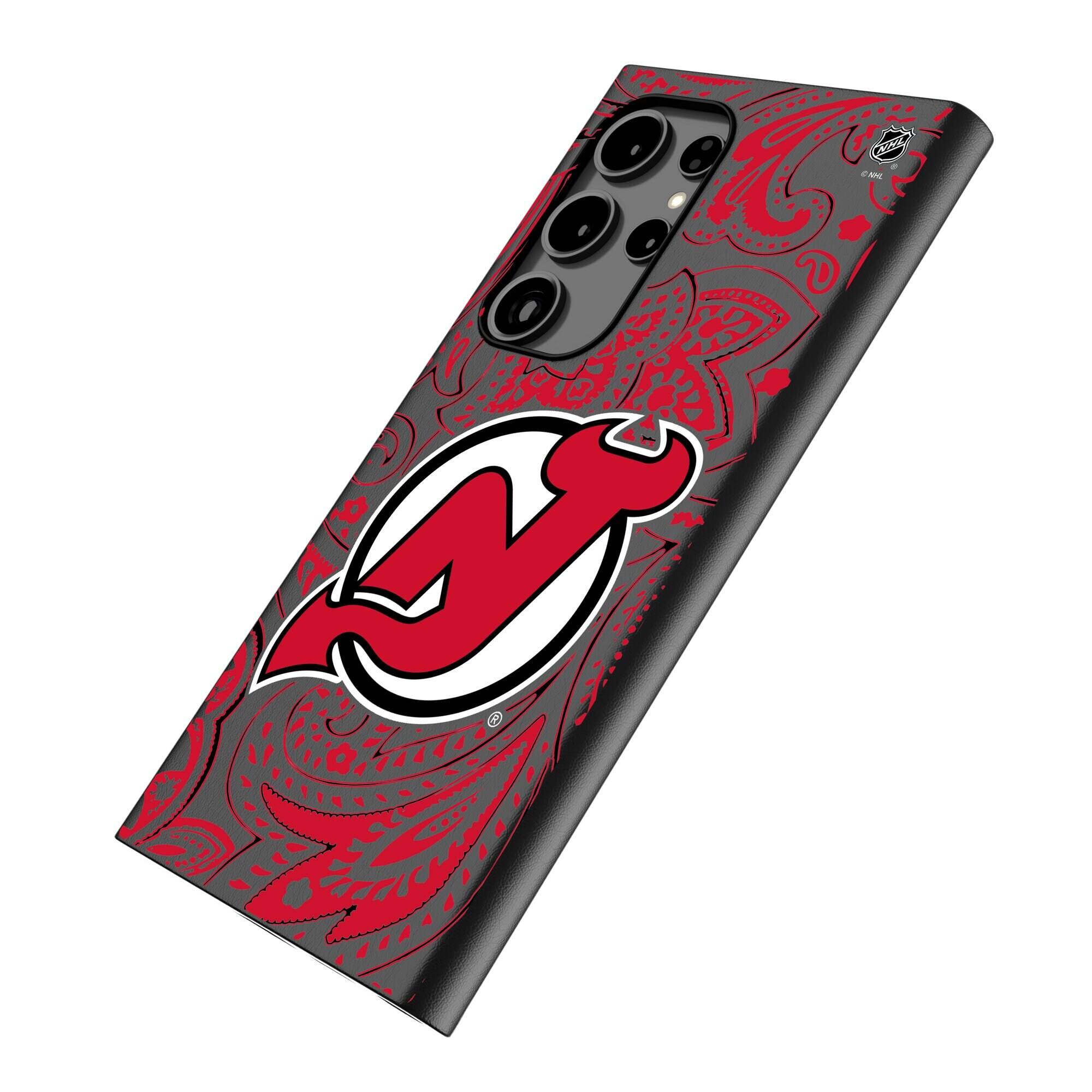 Alt View 1. Keyscaper - New Jersey Devils Paisley Galaxy Magnetic Bump Case - S24 Ultra - Black.