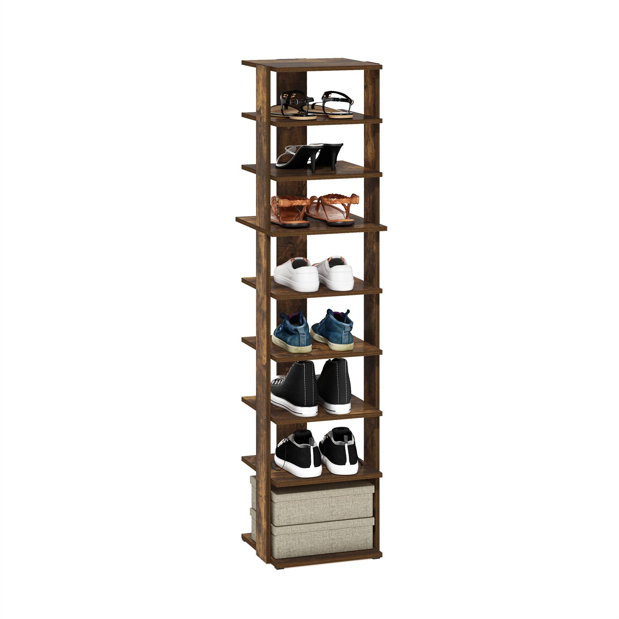 Alt View 3. Furinno - Compact 9-Tier Vertical Space Saving Free Standing Shoe Tower, Shoe Rack for Closet Entryway - Amber Pine.