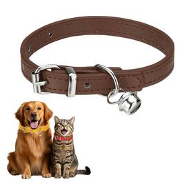 Unique Bargains - Dog Collar with Bell, Pu Leather Cat Collars Pet Basic Soft Padded Adjustable Buckle, 1 Pc, for Small Animals - Brown