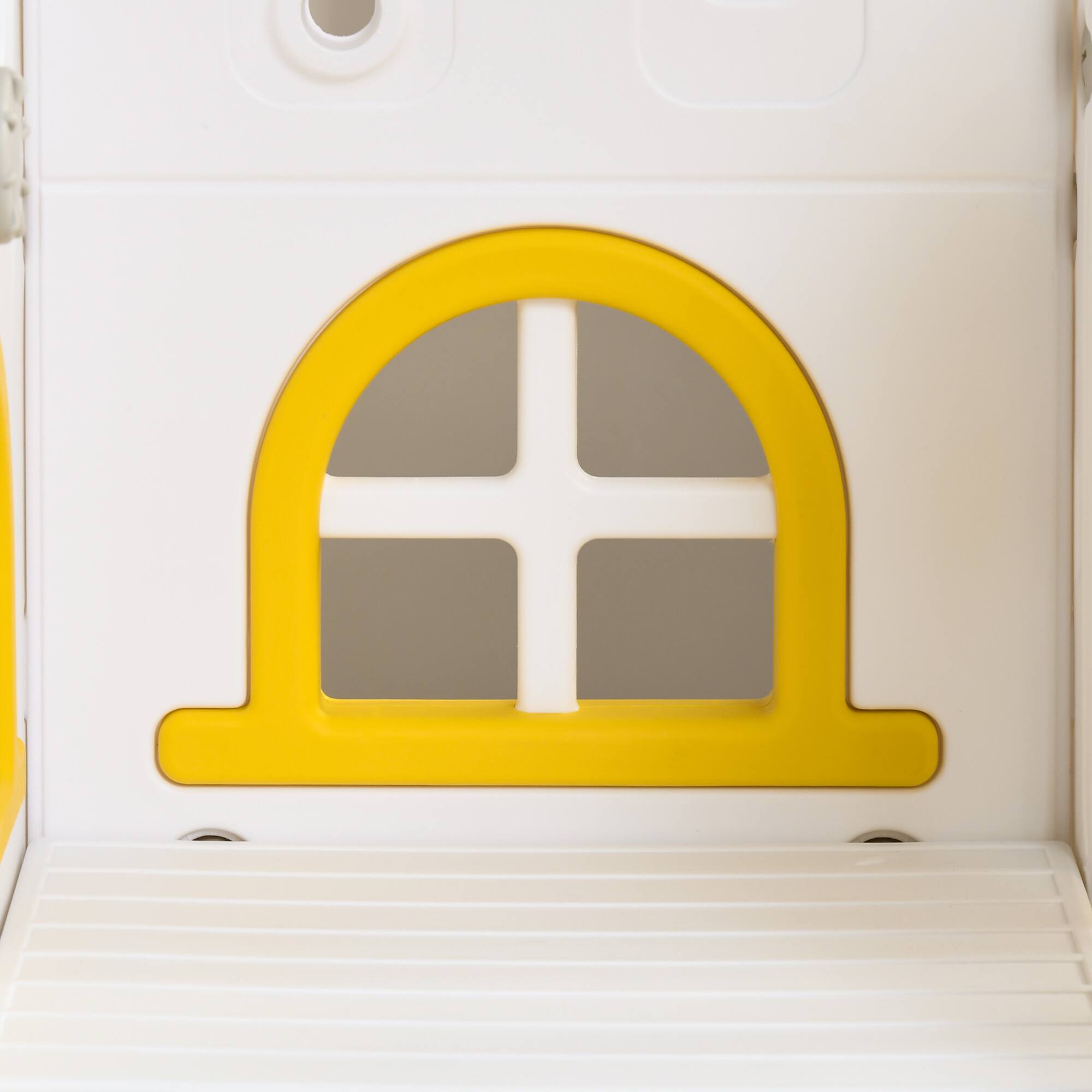 Angle. APRILSOUL - 8 in 1 Toddler Slide and Swing Set with 2 Slides Baby Slide for Ages 1-3 with Basketball Hoop Yellow.