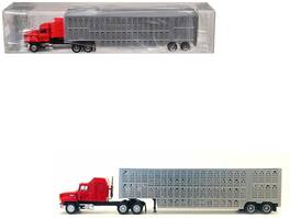 Mack CH 613 with Sleeper Cab Livestock Trailer 1/87 (HO) Plastic Model Car by Promotex - Red with Silver