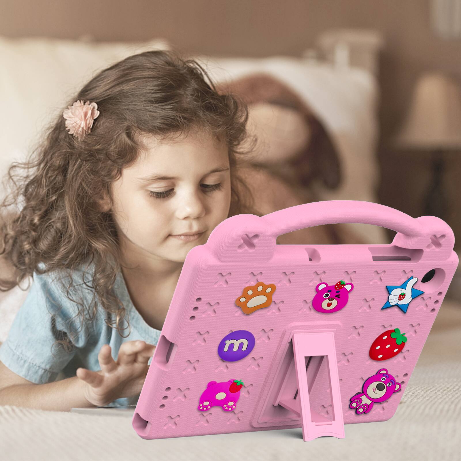 Alt View 4. Dteck - For Samsung Galaxy Tab A11+ 2025/ A9+ 2023 Cute Cartoon Kid Case Built-in Kickstand Handle Grip Shockproof Cover - Pink.