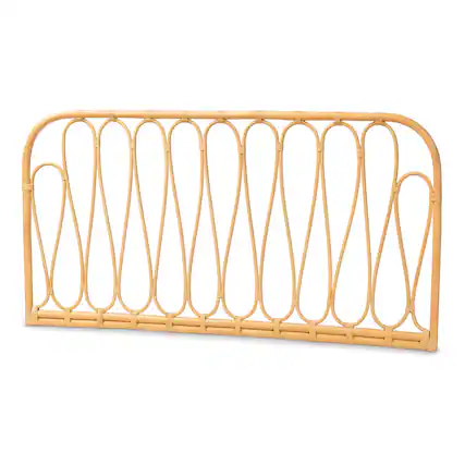 Front. bali & pari - Carrick Modern Bohemian Rattan Queen Size Wall-mount Headboard - Natural Brown.