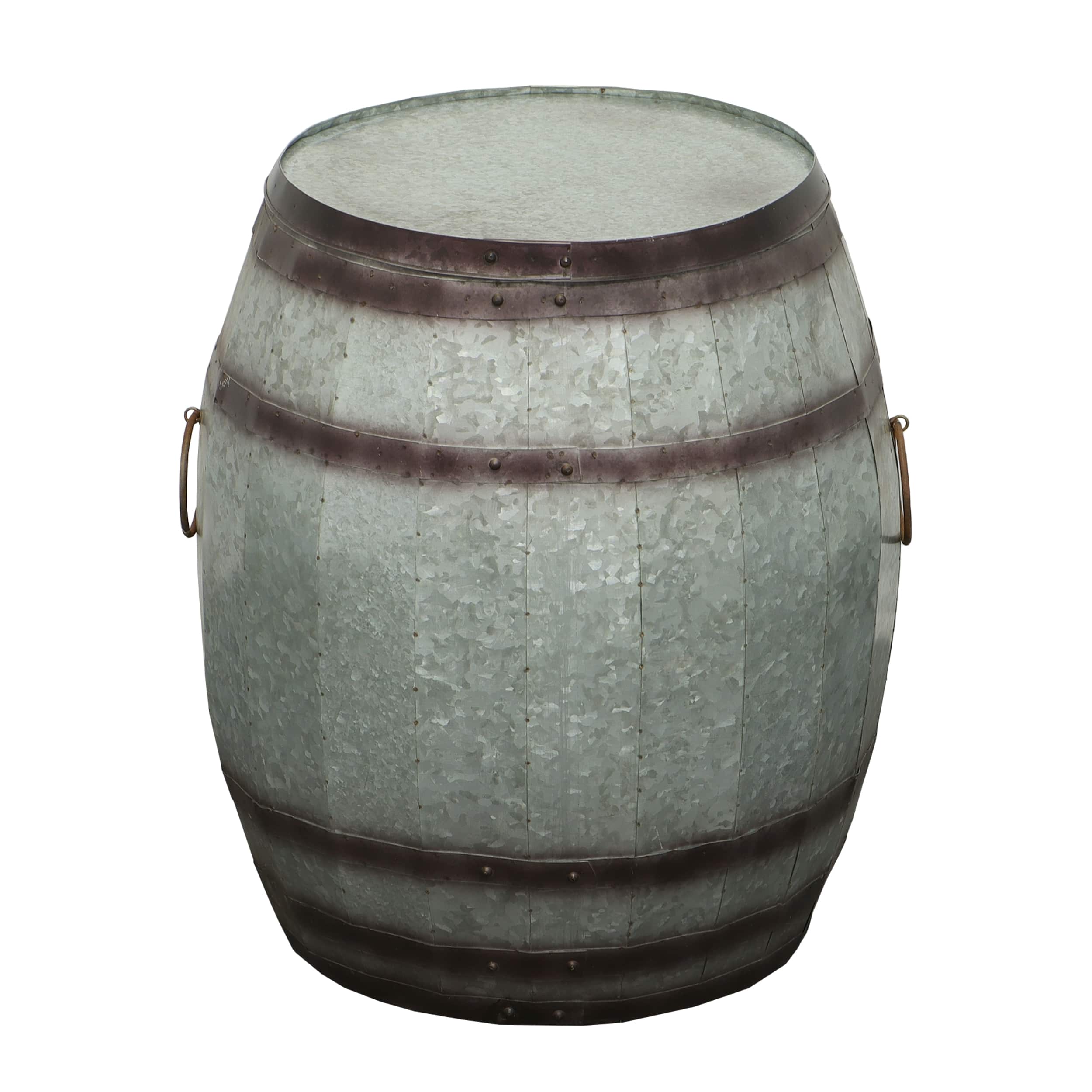 Manhattan Lane - Barrel Drum Shape Storage Table with Removable Lid, Rustic Metal - Brown and Gray