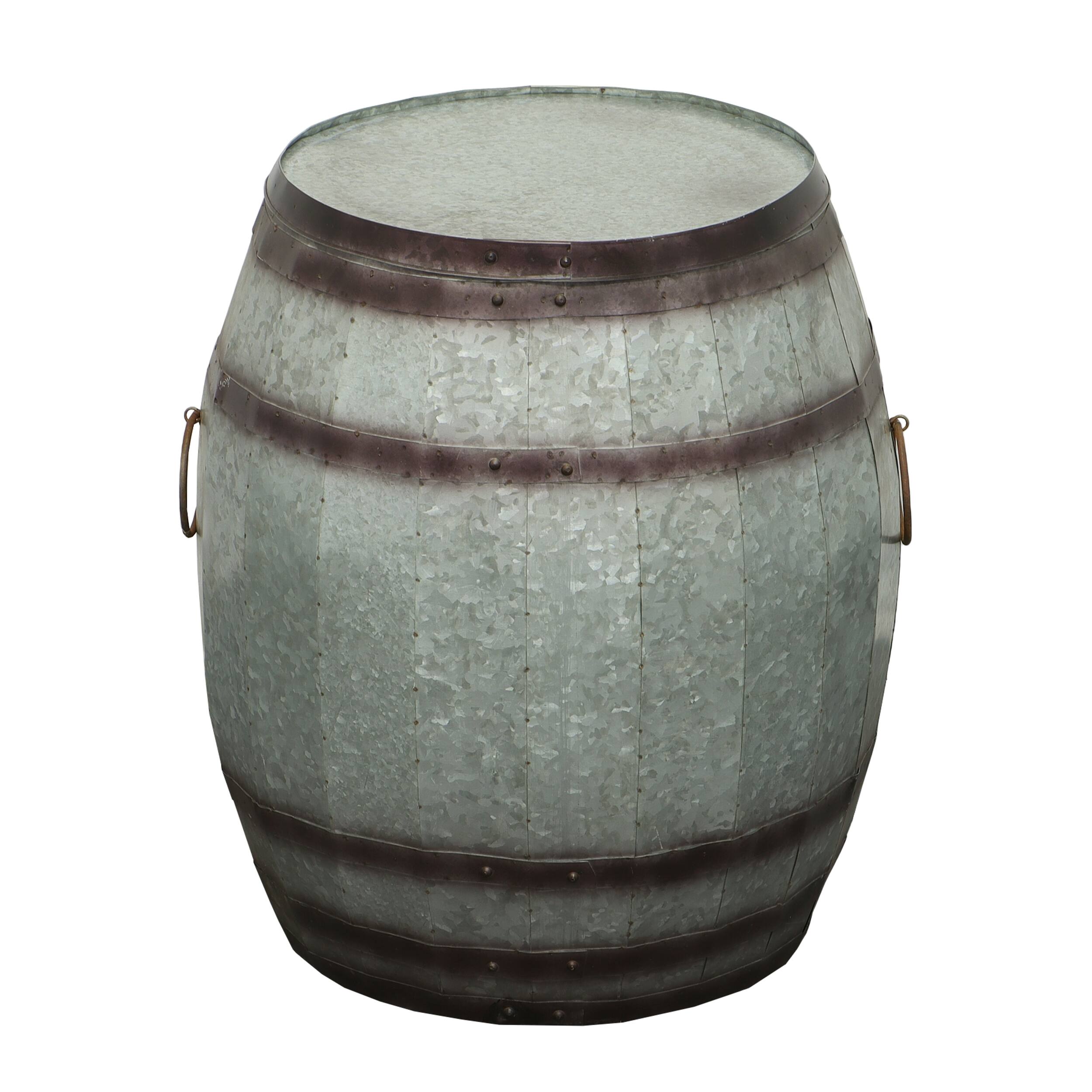 Front. Manhattan Lane - Barrel Drum Shape Storage Table with Removable Lid, Rustic Brown and Gray Metal - Brown and Gray.
