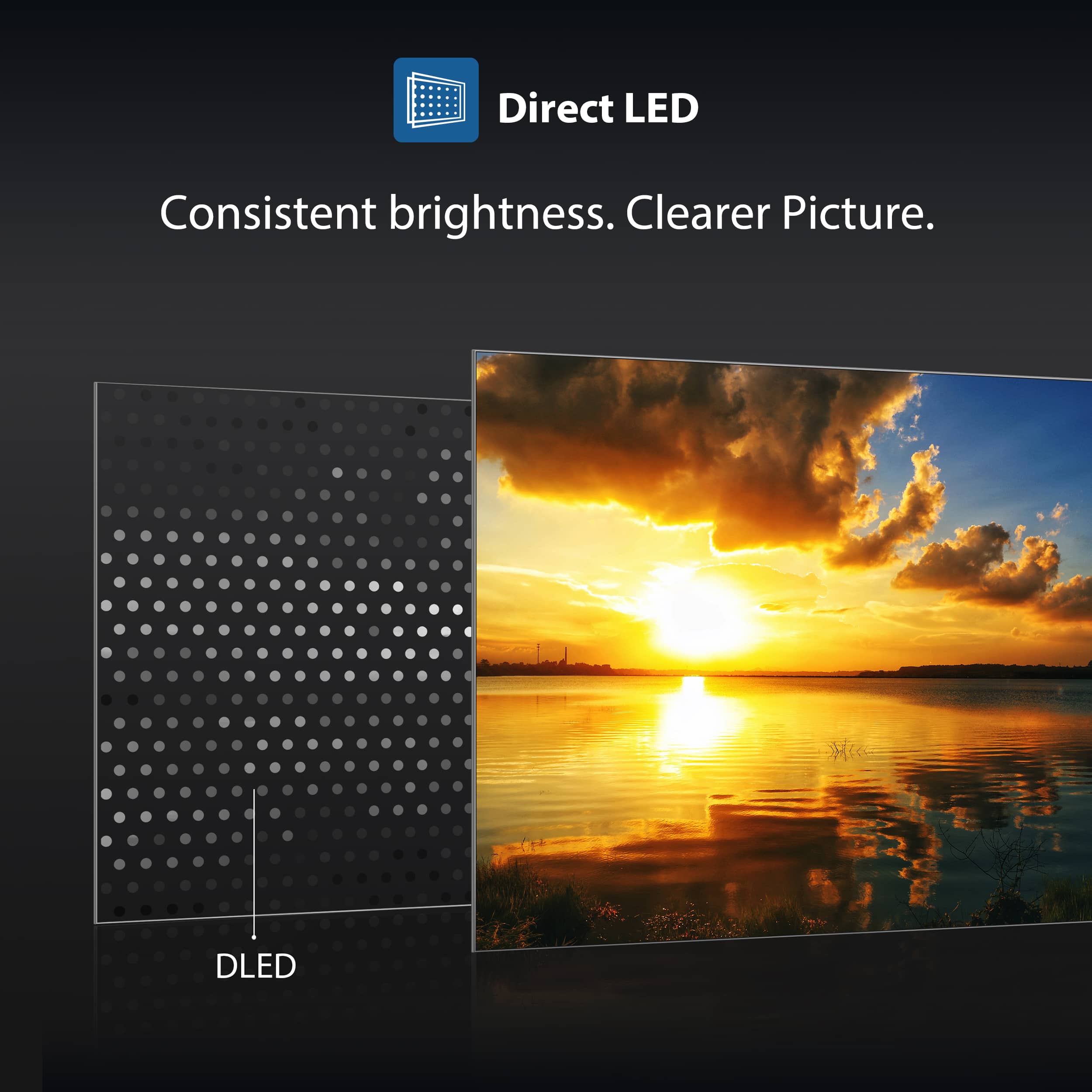 Direct LED
Consistent brightness. Clearer Picture.
DLED