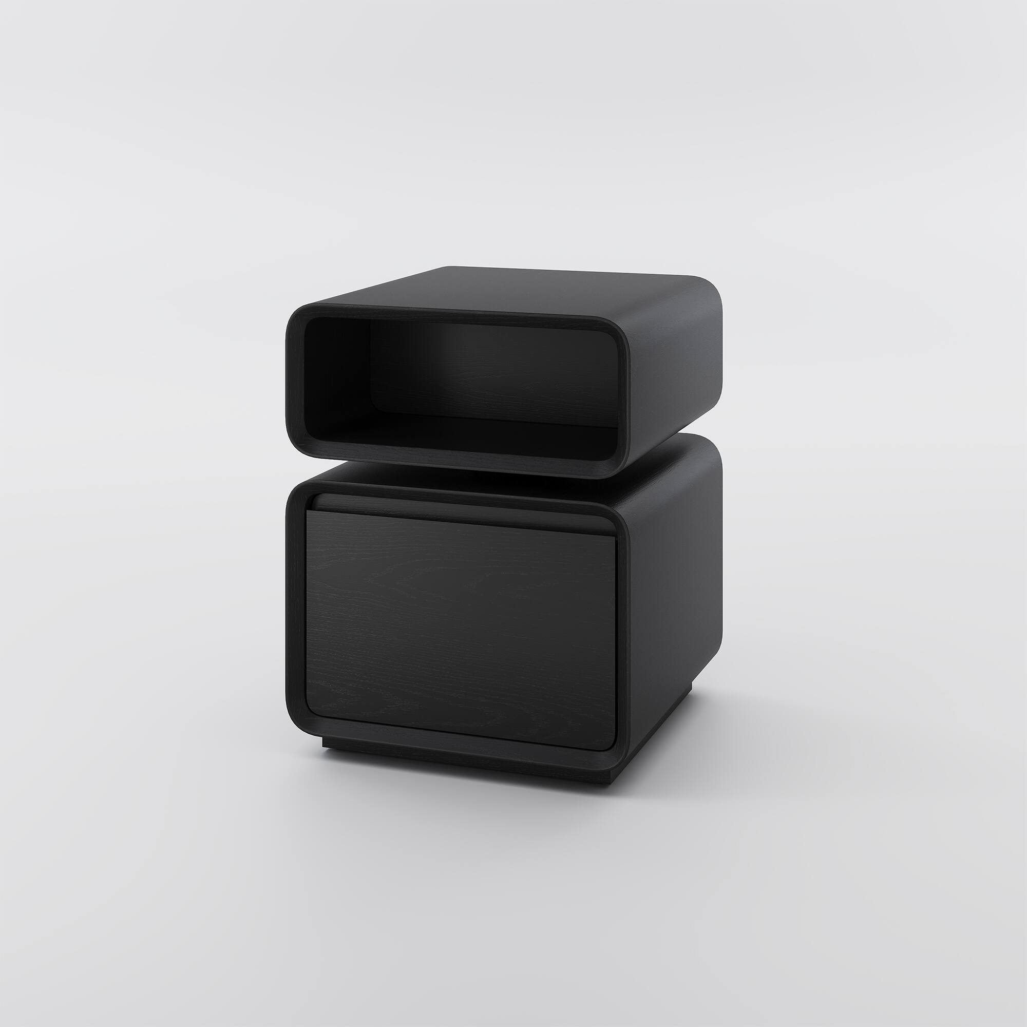 Alt View 1. POVISON - 18" Modern Minimalist Side Table with Drawer, Small End Table with Storage, Rotating Shelf, Black Color, for Living Room - Black.
